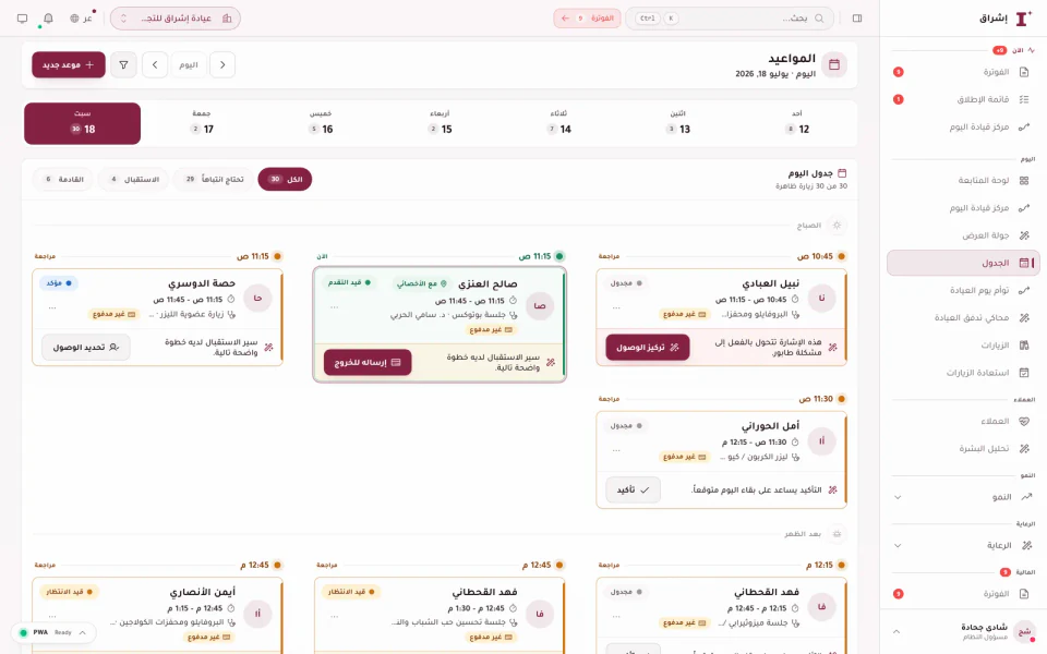 Ishraq day schedule: 30 booked visits